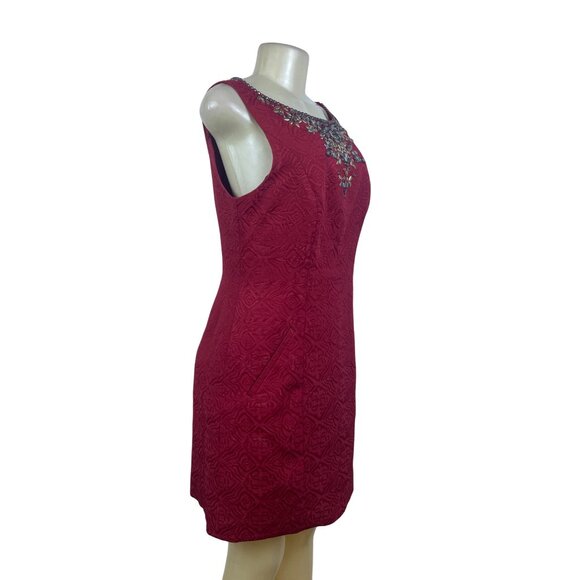 Moulinette Soeurs Sleeveless Red Textured Dress Women’s Embellished Neck Sz 10 - Picture 2 of 9
